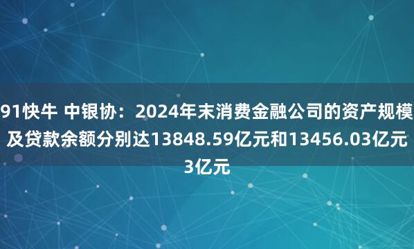 91快牛 中银协：2024年末消费金融公司的资产规模及贷款余额分别达13848.59亿元和13456.03亿元